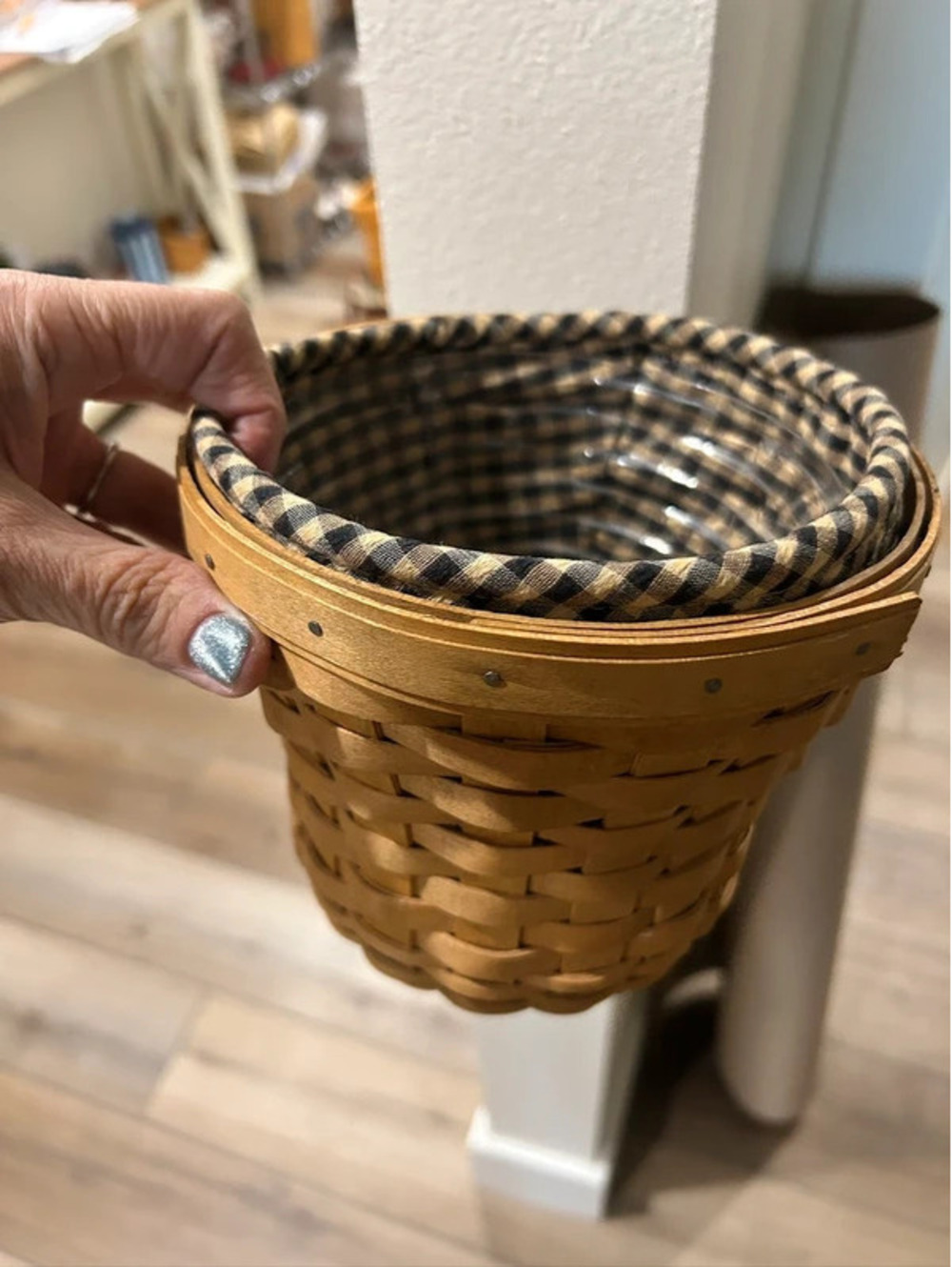 Longaberger Bouquet basket khaki check liner & protector